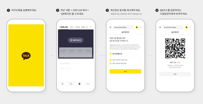 카카오톡에서 전자출입명부 QR 체크인 방법. /제공=카카오